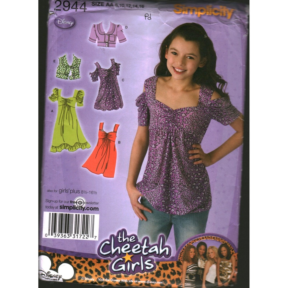 Simplicity 2944 Disney The Cheetah Girls Sewing Pattern Girls Dress Top Sz 8-16